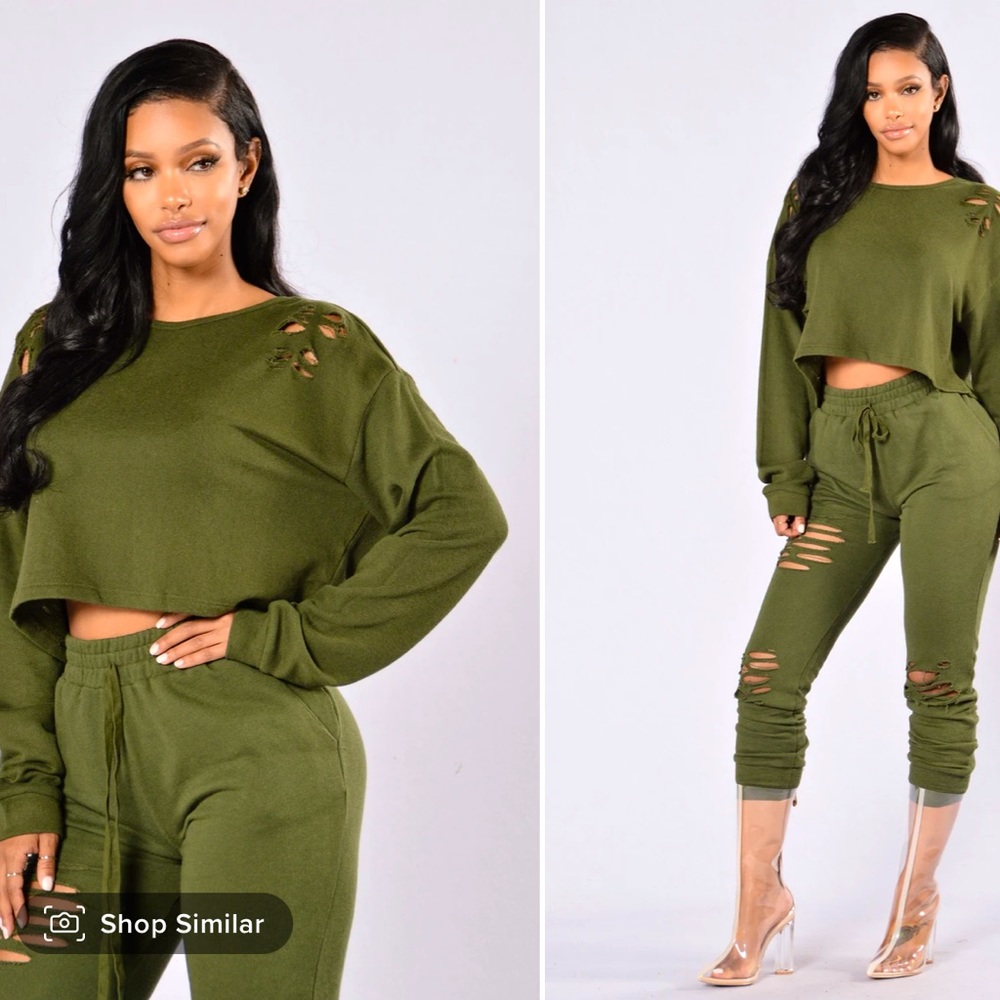 NWT Fashion Nova “Savage Mode” Cropped Top and Pants Set! 🫒🫒🫒